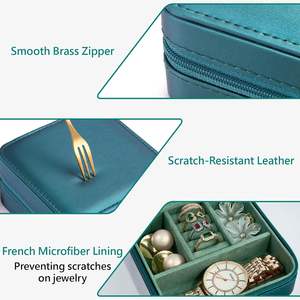 Boîte à bijoux en cuir PU vert de luxe avec estampage doré, logo personnalisé pour bijoux - Product Image 2