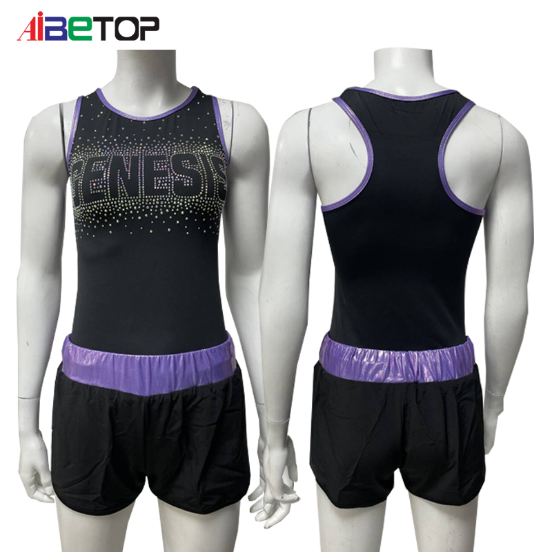 Girls' Custom Racer-Back Rhinestone Cheer Practice Wear 2-Piece Spandex/Polyester Tank Top Shorts Set for Cheer Teams OEM