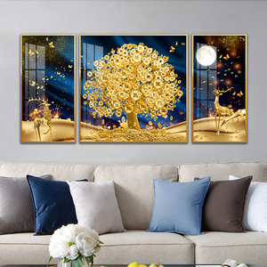 Ciervo dorado y lingote árbol abstracto animal pintura estilo chino <span class=keywords><strong>3</strong></span> <span class=keywords><strong>piezas</strong></span> pared arte imagen impresión lienzo y carteles regalo - Product Image 2
