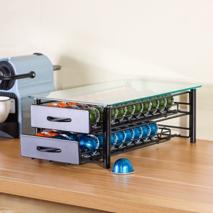 Tiroir de rangement pour dosettes de café <span class=keywords><strong>Nespresso</strong></span> Vertuo, capacité 40 dosettes, support en métal avec dessus en verre, à placer sous la machine, station à expresso - Product Image 2