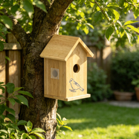 Nichoir à oiseaux WiFi avec caméra, nichoir en bois pour extérieur, caméra intelligente pour l'observation des oiseaux, vision nocturne, alerte de mouvement pour la cour