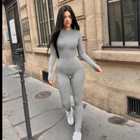 GIMILY oem pantalon une pièce à manches longues pour femmes combinaison solide à fermeture éclair combinaison barboteuses combishort pour femmes