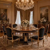 Mesa de Comedor Redonda Empire Compass-Rose |   Madera de Burl Clásica Francesa de Lujo &amp;   Mesa con Pedestal Dorado - EKAR