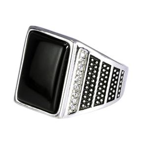 Anello da Uomo in Argento Sterling 925 con Agata Naturale Italiana, Anello Turco per Gentiluomini con Micro Zirconi Incastonati, Gioielleria Turca - Product Image 1