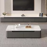 Ensemble table basse et meuble TV style crème moderne avec plateau en pierre frittée et tiroirs de rangement pour salon