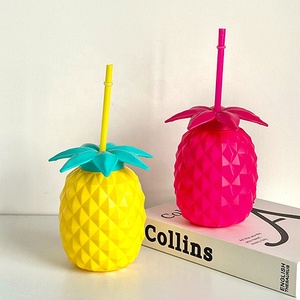 Vaso de Piña <span class=keywords><strong>Tiki</strong></span> Hawaiano de Plástico de Colores, Botella de Agua Portátil de Policarbonato, Vaso para Bebidas Frías y Cócteles con Tapa y Pajita - Product Image 2
