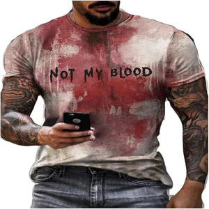 T-shirt d'Halloween imprimé en 3D pour homme, manches courtes, motif éclaboussures de sang « I'm Fine », anti-humidité, coupe jeune - Product Image 2