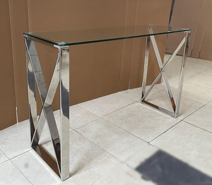 <span class=keywords><strong>Table</strong></span> <span class=keywords><strong>console</strong></span> design <span class=keywords><strong>2026</strong></span> en forme de X, de qualité supérieure, avec structure en acier inoxydable et plateau en verre trempé, pour salon et hall d'entrée - Product Image 2