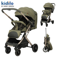 Poussette Bébé Kidilo D7 Personnalisée en Usine, en Alliage d'Aluminium, à Empattement Élevé, Poignée Réversible Bidirectionnelle, Pliable, pour Tout-Petits