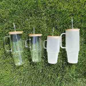 Vaso Sublimable Transparente Esmerilado de 40 oz con Asa, Botella de Agua de Viaje para Cerveza, Vaso Térmico para Vinilo - Product Image 2