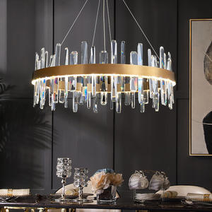 Lustre moderne de luxe en cristal géométrique pendentif suspendu pour salle à manger en acier doré avec interrupteur de contrôle alimenté par courant alternatif - Product Image 1