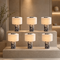 Lampe de chevet de luxe en laiton et albâtre avec abat-jour en tissu |   Contrôle tactile, LED blanc chaud à intensité variable pour chambre à coucher moderne, salon