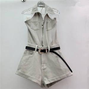 Combinaison <span class=keywords><strong>femme</strong></span> sans manches à <span class=keywords><strong>col</strong></span> polo anti-rides, nouvelle collection été, à simple boutonnage + pantalon large à ourlet roulé taille haute - Product Image 5