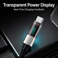 Câble USB-A vers Type-C en silicone Justlink 100W avec affichage de puissance, tête transparente, charge rapide et transfert de données pour téléphone et tablette