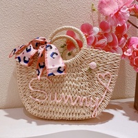 Sac de plage en paille personnalisable avec nom brodé, sac à main en rotin, style frais et doux, sac fourre-tout orchidée rose en polyester