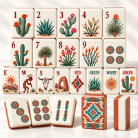Ensemble de tuiles de mahjong américain moderne de luxe avec motif Cactus du Désert, sac de transport inclus, pour soirées de jeu en famille, cadeau, personnalisation de marque