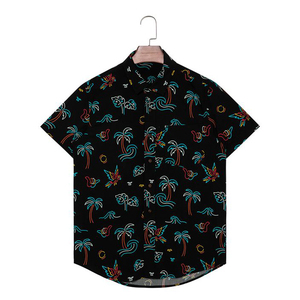 Chemise imprimée hawaïenne pour homme avec cocotiers colorés et vagues, motif transfert de chaleur intégral - Product Image 1