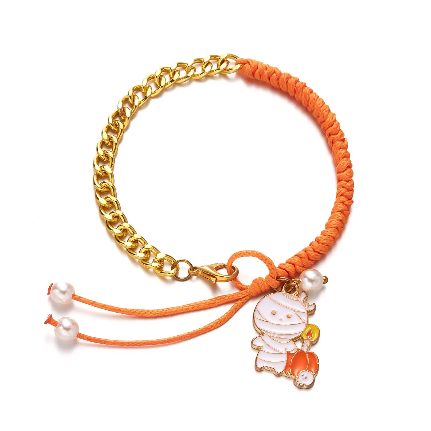 Wholesale Creative Halloween Jewelry Gift Ghost Pumpkin Charm Half Chain Half Braiding Bracelets for Kids