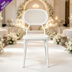 Chaise de banquet de luxe en résine plastique blanche, ornée de sculptures dorées, OEM ODM, pour mariage, hôtel, événements. - Product Image 4
