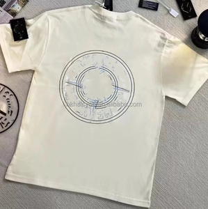 Camiseta informal corta con insignia de brújula clásica de tendencia de verano Camiseta estampada de algodón puro - Product Image 3
