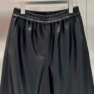 Nouveau <span class=keywords><strong>pantalon</strong></span> à jambe large taille élastique femmes <span class=keywords><strong>pantalon</strong></span> en <span class=keywords><strong>cuir</strong></span> de mouton véritable - Product Image 4