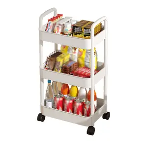 Factory Supply 3 Tier plastic Utility Cart Mobile Trolley Cart Storage Rolling Cart Rack for Home with Handle