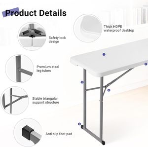 High Quality 6-8people Garden Party Rental 6ft <b>Plastic</b> White <b>Folding</b> <b>Table</b> and Chairs Set for Events - Product Image 4