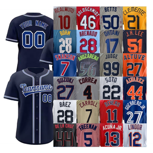 2026 haute qualité respirant personnalisé OHTANI GUERRERO KIM <span class=keywords><strong>LINDOR</strong></span> broderie blanc bleu rayure rouge Softball Baseball uniforme maillot - Product Image 3