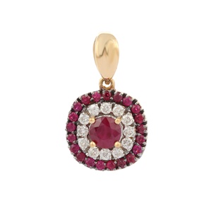 เครื่องประดับหรูหราธรรมชาติมีค่ารอบทับทิมเพชรจี้14พันแข็งสีเหลืองทองจี้ Solitaire สำหรับผู้หญิงสาว - Product Image 1