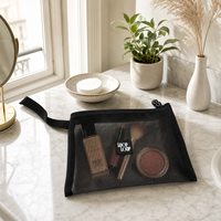 Sac de rangement portable pour cosmétiques avec logo personnalisable, style tendance, fermeture éclair en nylon, filet en maille, sac à maquillage