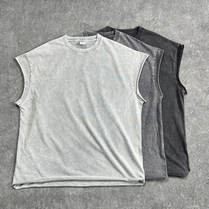 <span class=keywords><strong>T</strong></span>-<span class=keywords><strong>Shirt</strong></span> Senza Maniche da Uomo Personalizzata Streetwear Lavaggio Acido Orlo Grezzo Effetto Consumato Traspirante 100% Cotone - Product Image 4