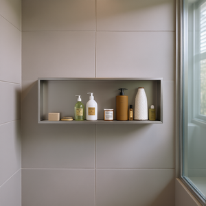 Niche de douche en acier inoxydable 37 x 13, nickel brossé, étagère de salle de bain encastrée, un seul niveau, étanche, design minimaliste - Product Image 2