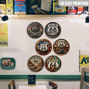 Panneaux métalliques ronds vintage rétro américains pour autoroute, décoration murale pour <span class=keywords><strong>garage</strong></span> de voitures classiques ou « man cave » - Product Image 3