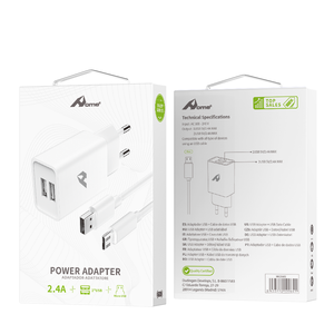 Profitez d'un câble USB vers Micro USB adaptateur réseau 2 USB x 5V/2.4A station de charge rapide avec Micro câble - Product Image 1