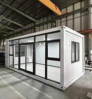 Maison conteneur à façade vitrée, villa modulaire préfabriquée de luxe, cabane isolée pour bureau de jardin ou maison de vacances