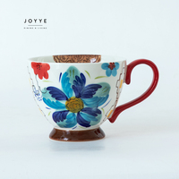 JOYYE en stock – Tasse en céramique de 14 oz, style bohème, peinte à la main, faible MOQ, motif floral, pour petit-déjeuner, café, flocons d'avoine, fête