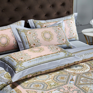 Luxury European Style Printing Cotton Quilt Cover Bed Sheet Queen Size Light <strong>Yellow</strong> <strong>Bedding</strong> <strong>Sets</strong> - Product Image 5