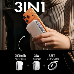 LISEN 3 <span class=keywords><strong>en</strong></span> 1 35W Chargeur de voyage à charge rapide avec câble intégré <span class=keywords><strong>Banque</strong></span> d'alimentation portable 7000mAh pour iPhone 17 Pro Max Samsung S26 - Product Image 2