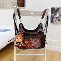Sac à bandoulière Ita personnalisé marron café avec finition froissée, fenêtre transparente en PVC, fabrication d'échantillons OEM ODM, vente en gros