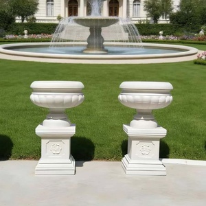 Pot <span class=keywords><strong>de</strong></span> fleurs <span class=keywords><strong>en</strong></span> marbre d'extérieur, sculpté à la main, marbre naturel <span class=keywords><strong>de</strong></span> grande taille, sculpté à la main pour la décoration <span class=keywords><strong>de</strong></span> <span class=keywords><strong>jardin</strong></span> - Product Image 1