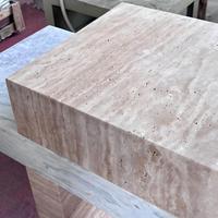Table console moderne en travertin et marbre, design géométrique, pierre naturelle, table d'entrée pour hôtel, villa, projet résidentiel