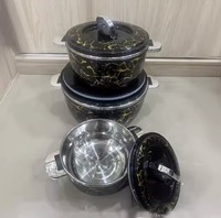 Ensemble de 3 chauffe-plats thermiques haut de gamme 2L 3.5L 6.5L, casseroles isothermes avec extérieur marbré et poignée dorée, pour événements, banquets et traiteur