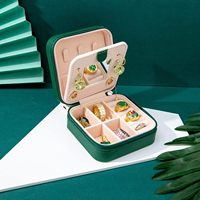 Quadratisches Reise-Schmucketui & Organizer mit Spiegel Reißverschluss Modernes Design Kleine Größe Grüne Farbe Geschenk für Mädchen Frauen