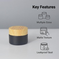 Pot cosmétique vide en plastique noir givré 5g 15g 50g, pot à crème noir mat avec bouchons en plastique imitation bois