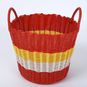 Cesta de lavandería de plástico tejido, cesta de almacenamiento redonda de 38x40cm para ropa, sala de estar, dormitorio, organización de juguetes - Product Image 3