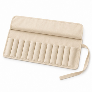 Étui à roulettes pour pinceaux de maquillage en toile, 12 emplacements élastiques, rabat anti-poussière, sangle de fixation, sans fermeture éclair, logo personnalisé, usine certifiée ISO BSCI - Product Image 4
