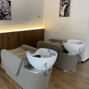 Cama de Champú Japonesa para Peluquería, Cama de Spa Especial con Estructura de Cuero Sintético, Reposapiés Ajustable, Cerámica Ecológica - Product Image 5