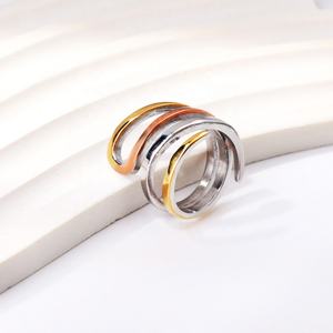 Nouvelle bague large et épaisse en acier inoxydable à motif géométrique de style européen, plaquée or 18 carats, bijou étanche pour empilage de doigts - Product Image 2