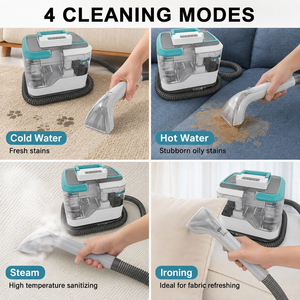 Limpiador Portátil de Vapor para Alfombras y Tapicería, Máquina Extractora de Limpieza de Manchas en Telas de Sofás con Agua Caliente y Tanques Dobles de Agua - Product Image 5