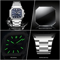 Montre pour homme, esthétique haut de gamme, cadran carré, calendrier simple, style élégant, bracelet en acier inoxydable, montre à quartz